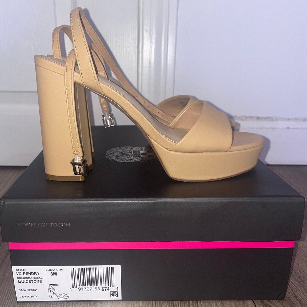 Vince Camuto Nude Tan Platform Block Heel Sandals - Picture 3 of 12